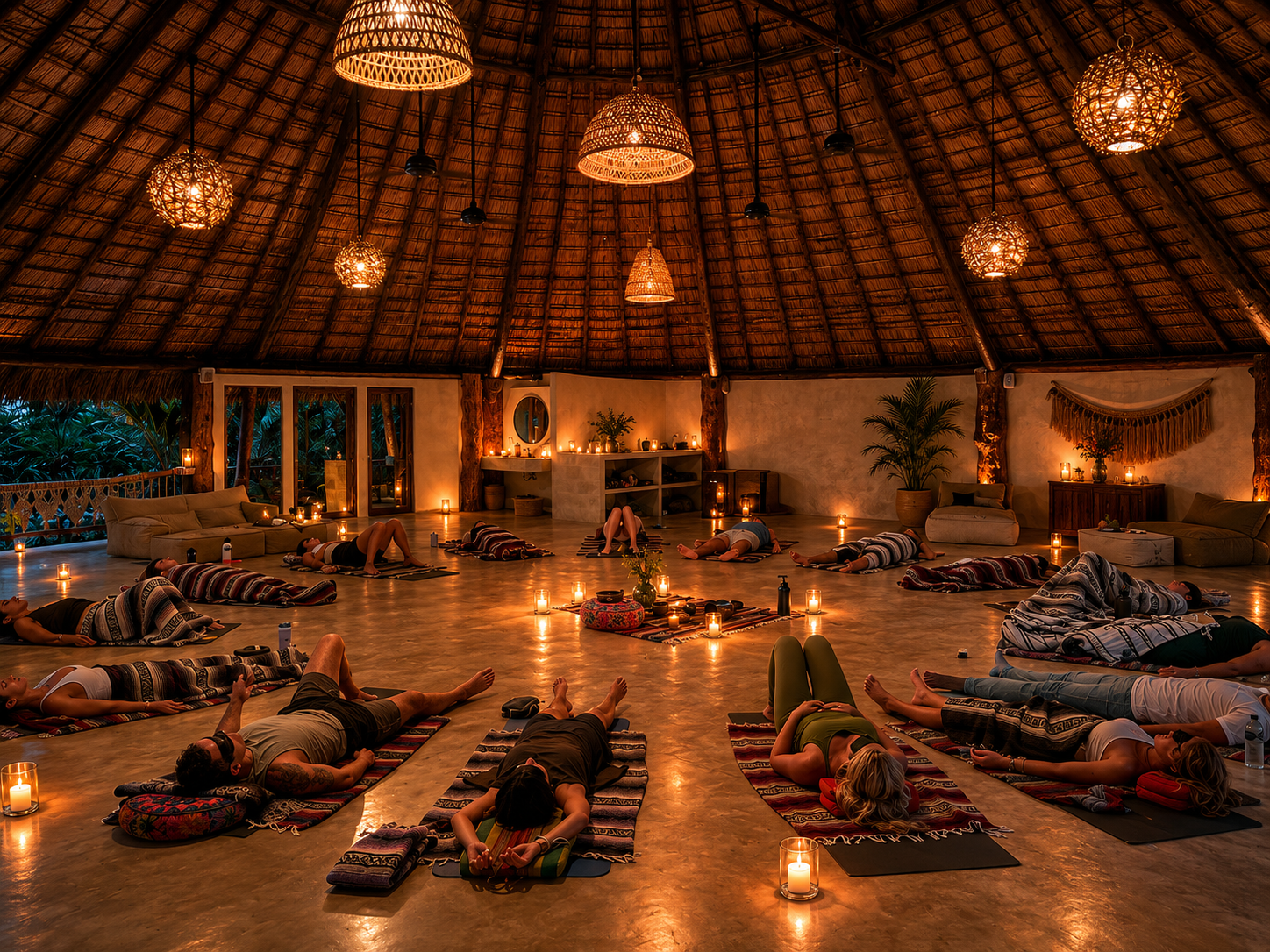 Candlelit ceremony in the yoga shala
