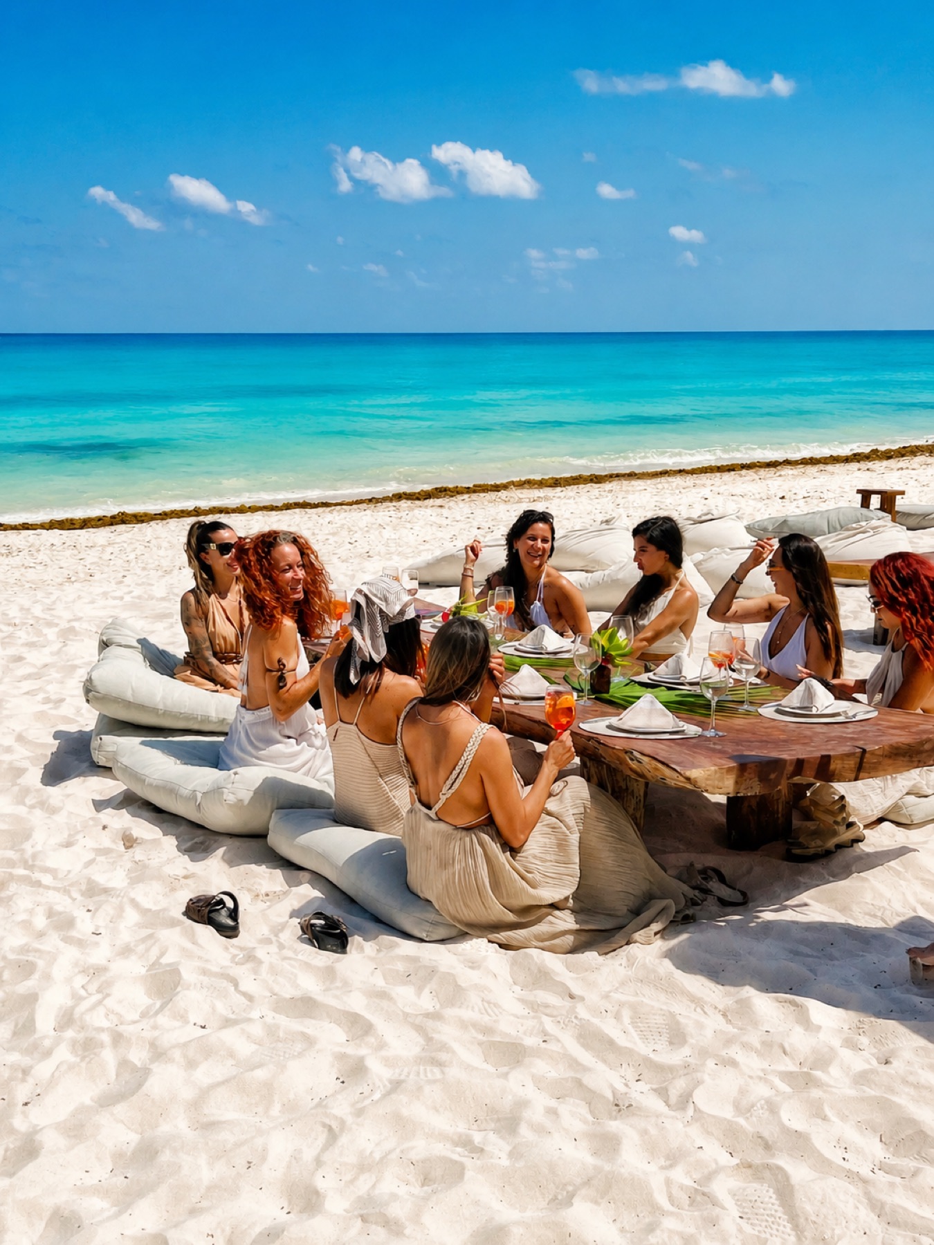 Group beach dining